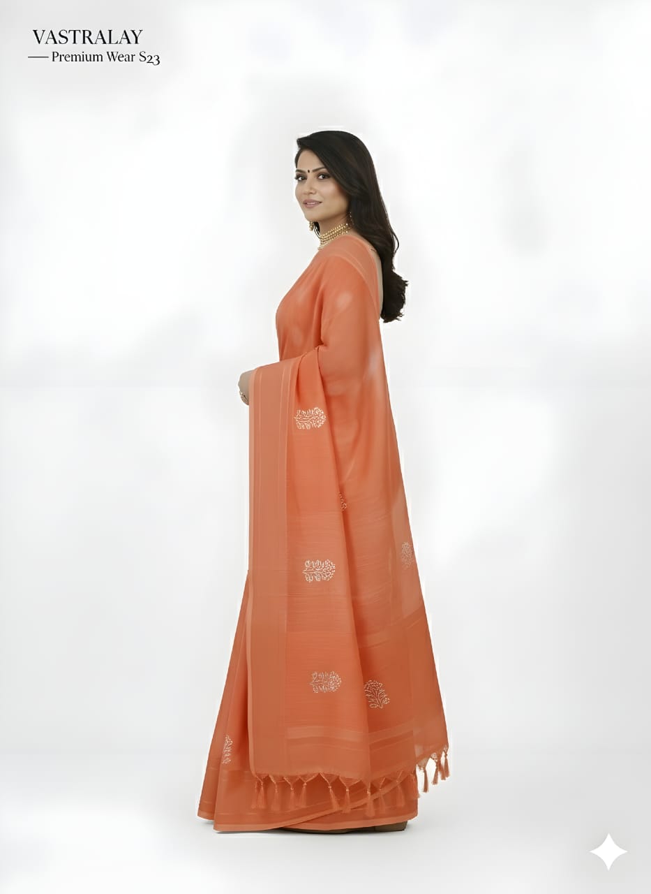 Soft Peach Cotton Silk Saree with Woven Motifs