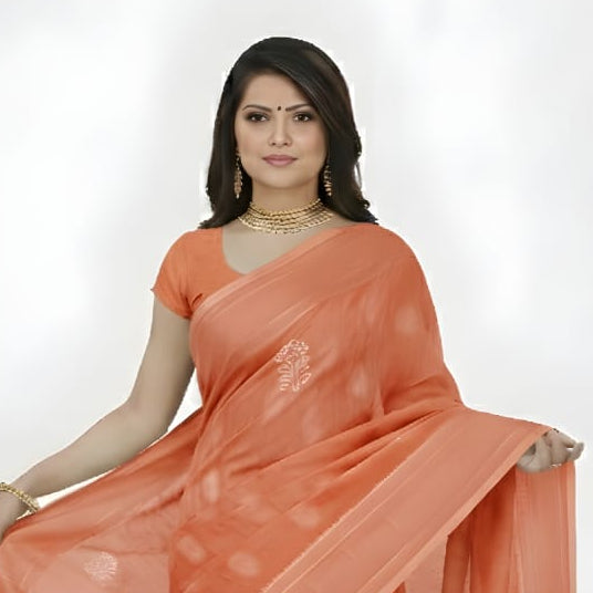 Soft Peach Cotton Silk Saree with Woven Motifs