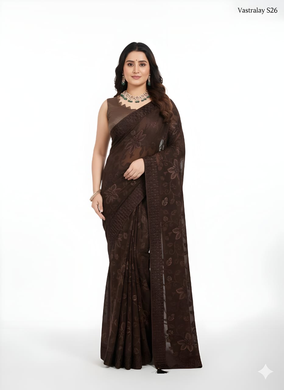 Premium Dark Chocolate Brown Silk Blend Saree