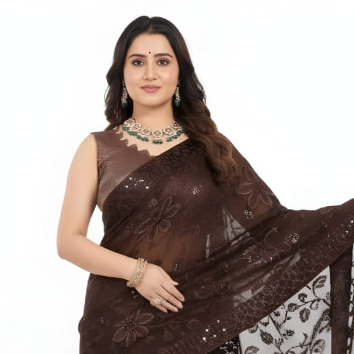 Premium Dark Chocolate Brown Silk Blend Saree