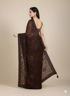 Premium Dark Chocolate Brown Silk Blend Saree
