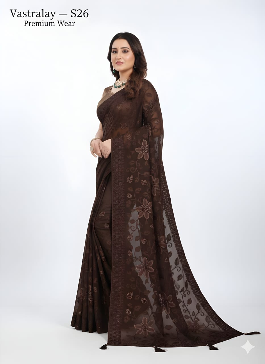 Premium Dark Chocolate Brown Silk Blend Saree